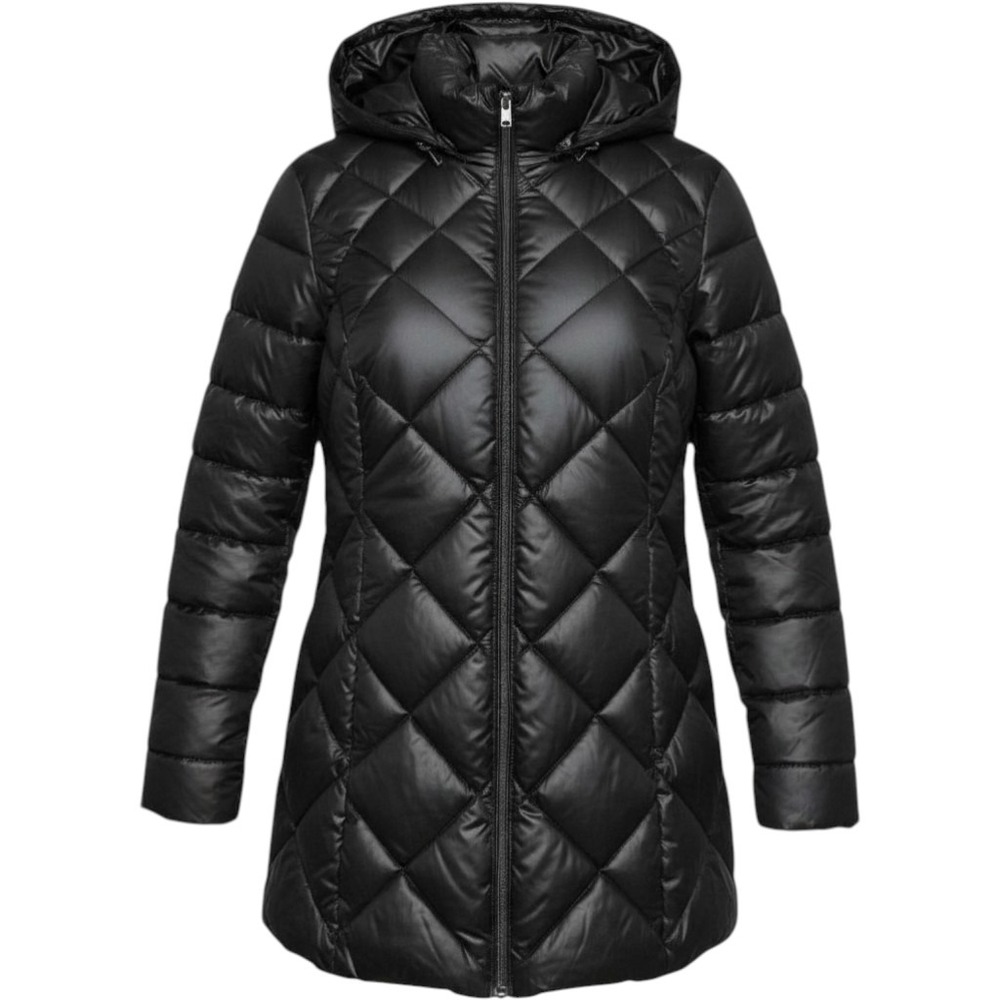 Andrew Marc Womens Black Diamond Quilted Hooded Puffer Jacket Coat Size Large